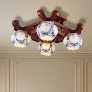 Đèn cổ điển, khung gỗ, phối chao thủy tinh OCD-087