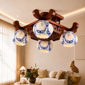 Đèn cổ điển, khung gỗ, phối chao thủy tinh OCD-087