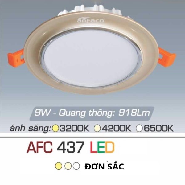 Đèn downlight âm trần đơn sắc cao cấp, mặt lồi, viền màu kem - Anfaco AFC437