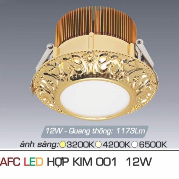 Đèn downlight âm trần nhà phố, biệt thự cổ điển cao cấp, 12wat, mặt đèn mạ vàng bóng Anfaco AFC001