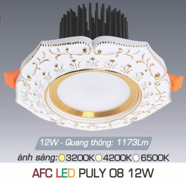 Đèn downlight âm trần nhà phố, biệt thự cổ điển cao cấp, 12wat, mặt Puly cao cấp AFC08