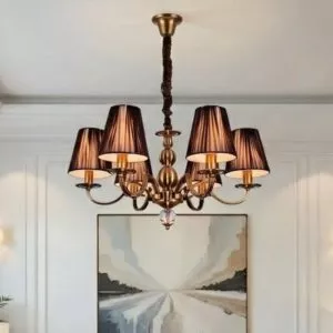 Đèn chùm phòng khách-bàn ăn, chao vải, phong cách vintage DC-2018