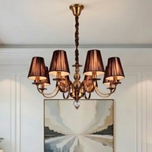 Đèn chùm phòng khách-bàn ăn, chao vải, phong cách vintage DC-2018