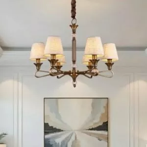 Đèn chùm phòng khách-bàn ăn, chao vải, phong cách vintage DC-2020