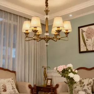 Đèn gắn trần phòng khách-bàn ăn, chao vải, phong cách vintage DC-2020