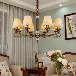 Đèn gắn trần phòng khách-bàn ăn, chao vải, phong cách vintage DC-2020