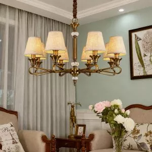 Đèn gắn trần phòng khách-bàn ăn, chao vải, phong cách vintage DC-2020