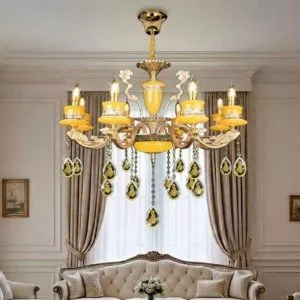 Đèn chùm tay nến-thân hợp kim phối chao đá cẩm thạch DC-2021