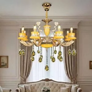 Đèn chùm tay nến-thân hợp kim phối chao đá cẩm thạch DC-2021