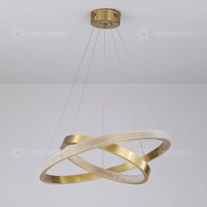 Đèn gắn trần phòng khách-bàn ăn hiện đại,2 vòng inox vàng phối phale DC-146