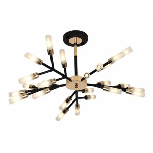 Đèn gắn trần phòng khách-bàn ăn, kim loại phối ống thủy tinh nghệ thuật DT-62