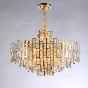 Đèn chùm phale, thiết kế kiểu tròn, thẻ phale trong phối kim loại si vàng đồng DC-1041