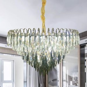 Đèn chùm phale cao cấp, thiết kế tròn, phale hình lá phối màu khói DC-1049