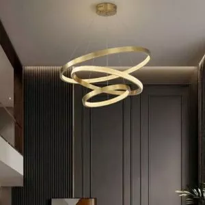 Đèn gắn trần phòng khách-thông tầng,3 Vòng inox vàng cao cấp DC-143