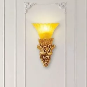 Đèn gắn tường cổ điển, chao thủy tinh vàng VCD-411