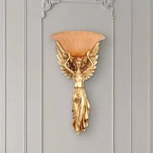 Đèn gắn tường cổ điển, chao thủy tinh vàng VCD-443