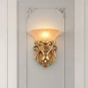 Đèn gắn tường cổ điển, chao thủy tinh vàng VCD-446