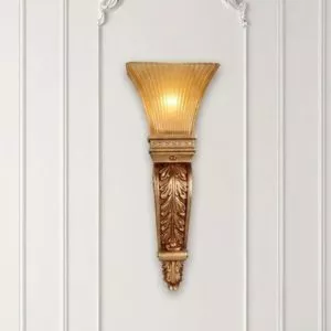 Đèn gắn tường cổ điển, chao thủy tinh vàng VCD-448
