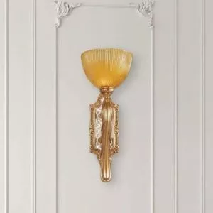 Đèn gắn tường cổ điển, chao thủy tinh vàng VCD-451