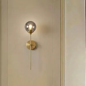 Đèn gắn tường decor, chao thủy tinh khói phối kim loại nghệ thuật VDC-589
