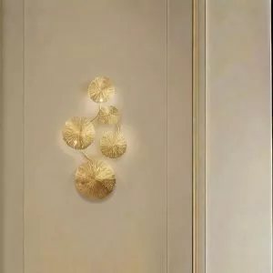 Đèn gắn tường decor, kim loại si vàng đồng, thiết kế kiểu lá sen VDC-614