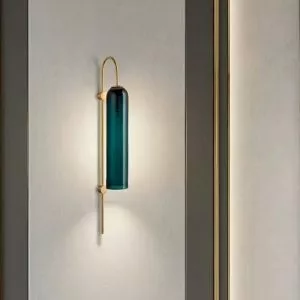 Đèn gắn tường Decor, ống thủy tinh xanh, phối kim loại nghệ thuật VDC-674