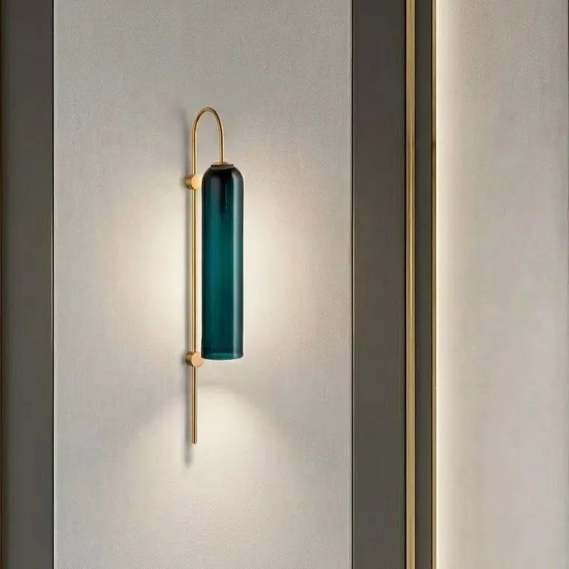 Đèn gắn tường Decor, ống thủy tinh xanh, phối kim loại nghệ thuật VDC-674