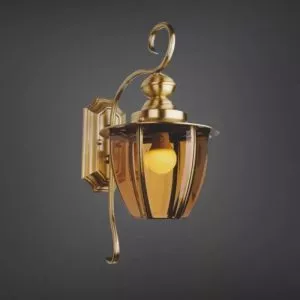 Đèn gắn tường ngoài trời, kim loại đồng phối kính màu trà VD-143