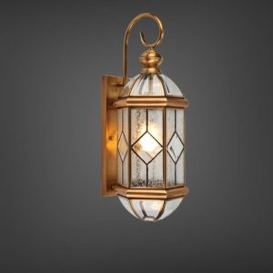 Đèn gắn tường ngoài trời, kim loại đồng phối kính mờ VD-129