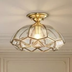 Đèn ốp trần đồng, mặt kính nghệ thuật OCD-014
