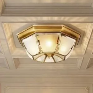 Đèn ốp trần đồng, mặt kính nghệ thuật OCD-004