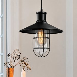 Đèn thả chụp sắt phối chao thủy tinh TDC-13