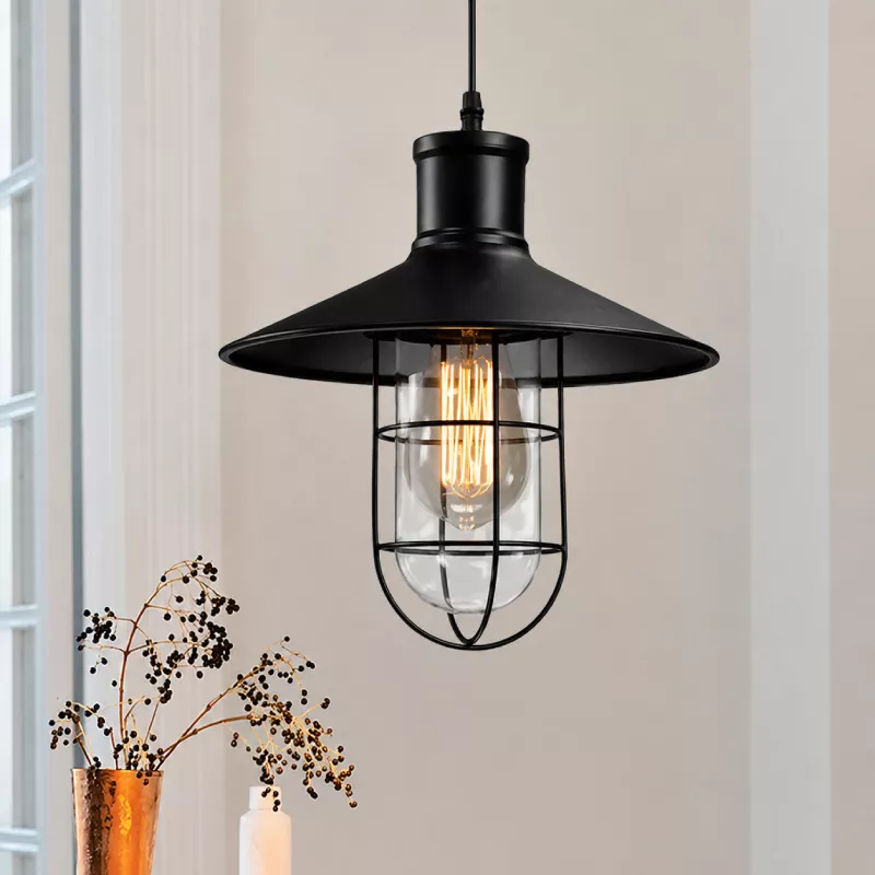 Đèn thả chụp sắt phối chao thủy tinh TDC-13