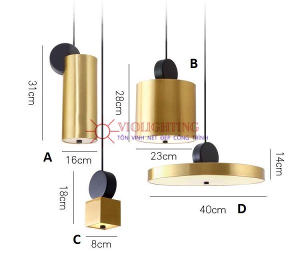 Đèn thả decor - khung kim loại si vàng đồng cao cấp, thiết kế hiện đại TDC-150