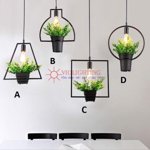 Đèn thả decor - khung sắt, trồng cây giá rẻ TDC-23