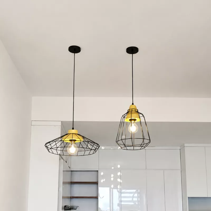 Đèn thả lồng lưới sắt đui giả gỗ TDC-308 - Hình ảnh 3