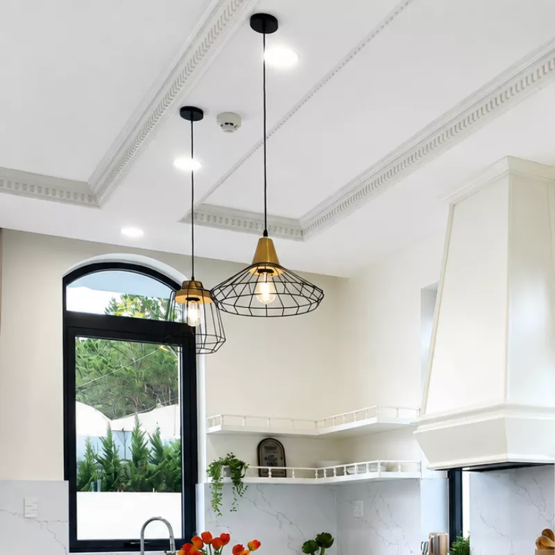 Đèn thả lồng lưới sắt đui giả gỗ TDC-308 - Hình ảnh 4