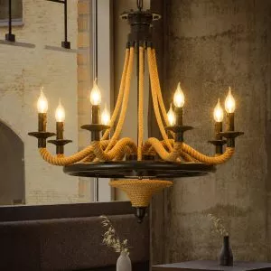 Đèn thả decor – phong cách Retro, khung kim loại treo dây thừng nghệ thuật TDC-111