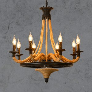 Đèn thả decor – phong cách Retro, khung kim loại treo dây thừng nghệ thuật TDC-111