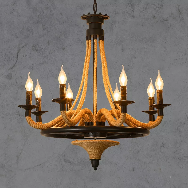 Đèn thả decor - phong cách Retro, khung kim loại treo dây thừng nghệ thuật TDC-111 - Hình ảnh 2