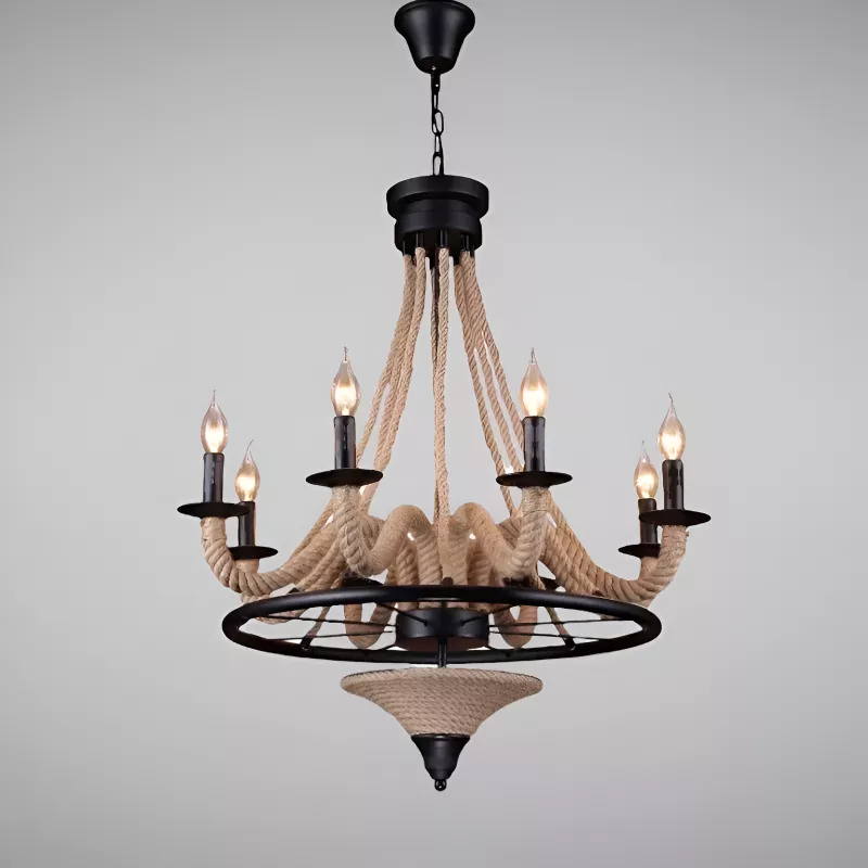 Đèn thả decor - phong cách Retro, khung kim loại treo dây thừng nghệ thuật TDC-111 - Hình ảnh 3