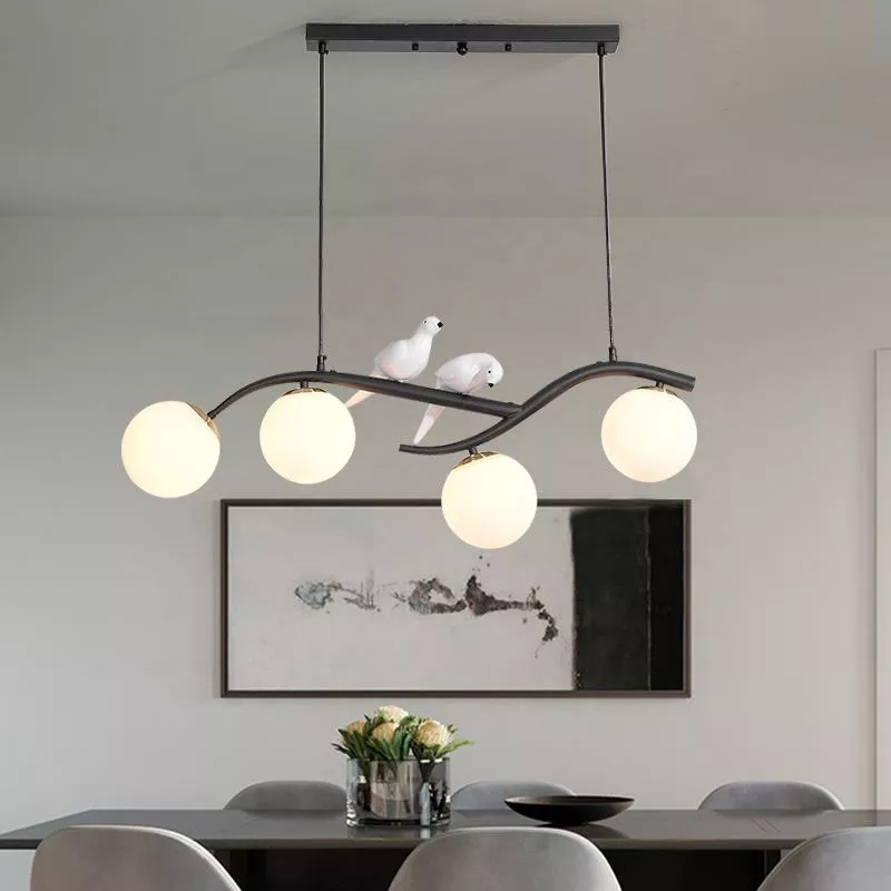 Đèn thả decor - thiết kế ngang, song điêu trắng phối quả cầu thủy tinh TDC-157