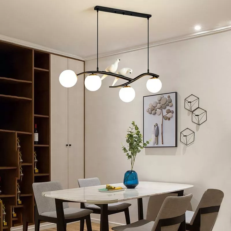 Đèn thả decor - thiết kế ngang, song điêu trắng phối quả cầu thủy tinh TDC-157 - Hình ảnh 2