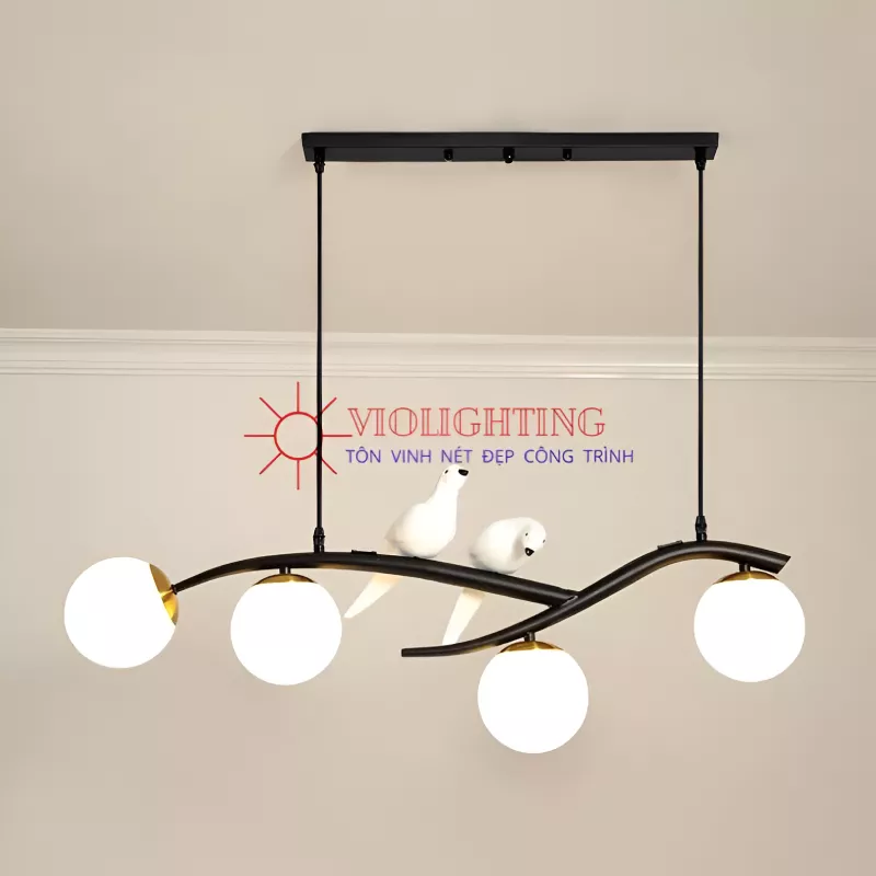Đèn thả decor - thiết kế ngang, song điêu trắng phối quả cầu thủy tinh TDC-157 - Hình ảnh 4