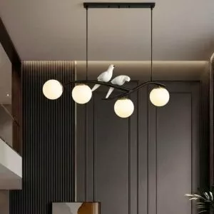 Đèn thả decor – thiết kế ngang, song điêu trắng phối quả cầu thủy tinh TDC-157