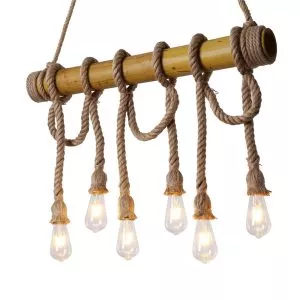 Đèn thả decor – thiết kế ống tre ngang quấn dây thừng TDC-101