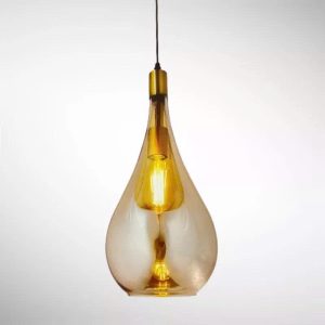 Đèn thả decor – thủy tinh màu vàng trà, thiết kế hình bầu TDC-704