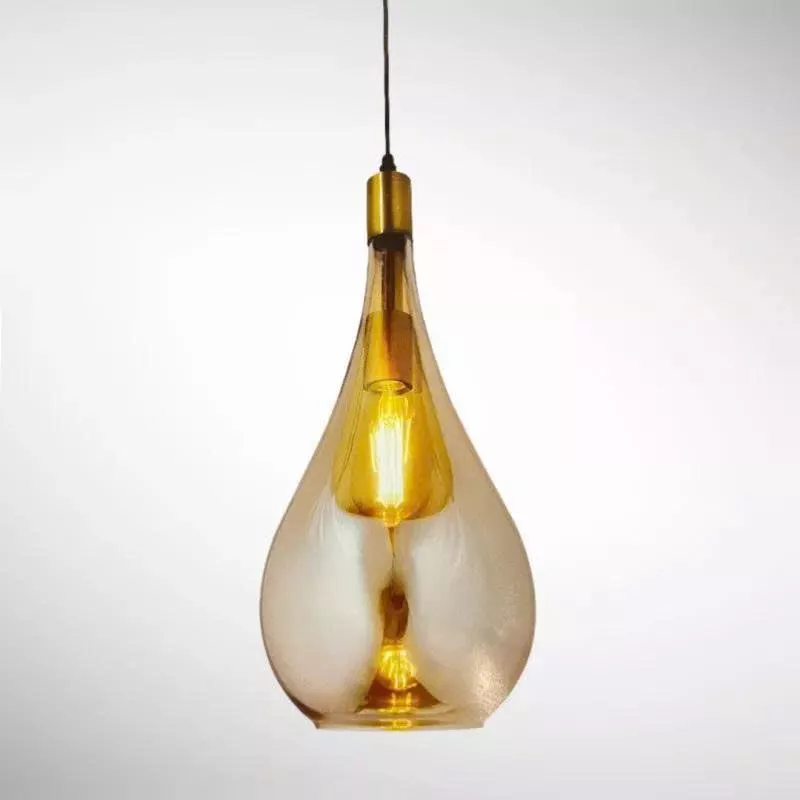 Đèn thả decor - thủy tinh màu vàng trà, thiết kế hình bầu TDC-704 - Hình ảnh 2