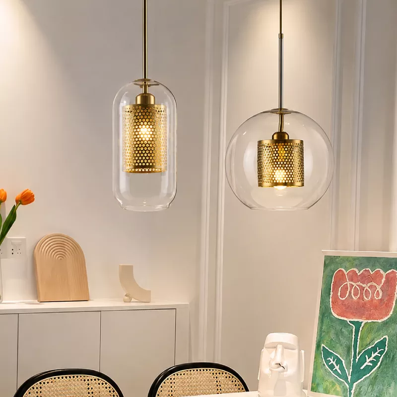 Đèn thả decor - thủy tinh hình trụ, phối lồng sắt cao cấp TDC-1840