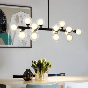 Đèn thả kiểu ngang, thân sơn đen, chao thủy trong 2 lớp, 16 bóng DT-69